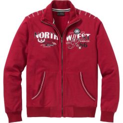 Bluza rozpinana z nadrukiem bonprix ciemnoczerwony. Czerwone bluzy męskie bonprix, s, z nadrukiem, bez kołnierzyka, bez rękawów, bez kaptura. Za 109,99 zł.