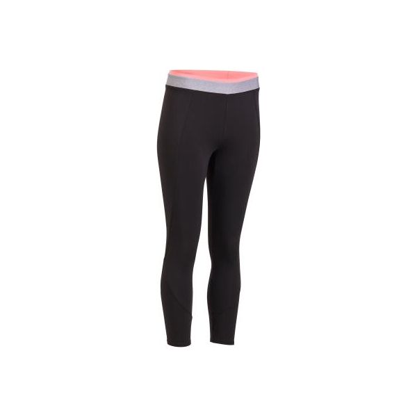 Legginsy fitness kardio 7/8 100 damskie. Czarne legginsy damskie DOMYOS, xs, bez wzorów, z elastanu, na fitness i siłownię. W wyprzedaży za 44,99 zł.