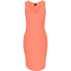 Sukienka shirtowa bonprix łososiowy. Pomarańczowe sukienki damskie bonprix, bez wzorów, z dekoltem w serek, bez rękawów. Za 37,99 zł.