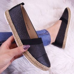 Espadryle damskie: Półbuty damskie espadryle czarne Wishot