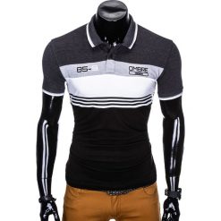 Koszulka męska polo z nadrukiem S913 - grafitowa. Szare koszulki męskie Ombre Clothing, s, z nadrukiem, bez rękawów. Za 14,99 zł.