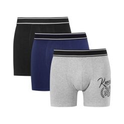 Cellbes Bokserki 3 Pack szary melanż granatowy czarny male szary/niebieski/czarny L. Szare bokserki męskie Cellbes, z nadrukiem, z gumy. Za 147,00 zł.