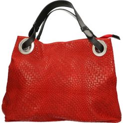 Skórzana torebka w kolorze czerwonym - 38 x 28 x 10 cm. Czerwone torebki klasyczne damskie ORE10, w paski, ze skóry. W wyprzedaży za 219,95 zł.