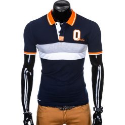 Koszulka męska polo z nadrukiem S903 - granatowa. Niebieskie koszulki męskie Ombre Clothing, s, z nadrukiem, bez rękawów. Za 14,99 zł.