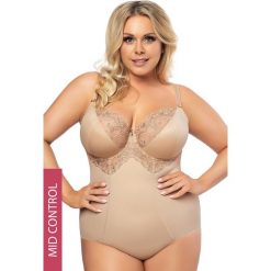 Damskie body wyszczuplające Gala beżowe. Brązowe body damskie marki Gorsenia, w koronkowe wzory, z bawełny. Za 168,99 zł.