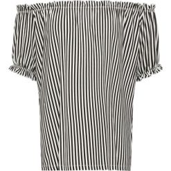 Shirt z dekoltem carmen bonprix biel wełny - czarny w paski. Białe koszulki damskie bonprix, w paski, z wełny, bez kołnierzyka, bez rękawów. Za 64,99 zł.