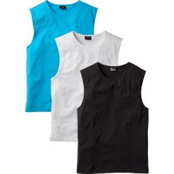 Shirt bez rękawów (3 szt.) bonprix biały + turkusowy + czarny. Białe koszulki męskie bonprix, s, bez wzorów, bez kołnierzyka, bez rękawów. Za 53,97 zł.
