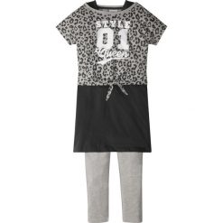 Shirt "boxy" + sukienka + legginsy (3 części) bonprix jasnoszary melanż - czarny. Szare legginsy dziewczęce bonprix, bez wzorów, z długim rękawem, długie, maxi. Za 44,99 zł.