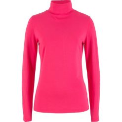 Shirt ze stretchem i golfem, długi rękaw bonprix różowy hibiskus. Różowe bluzki damskie marki bonprix, z golfem, z długim rękawem. Za 44,99 zł.