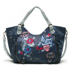 Desigual Torebka Damska Denim Flowers Rotterd Ciemnoniebieska. Szare torebki klasyczne damskie Desigual, z haftami, z denimu, z haftem. Za 350,00 zł.