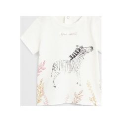 Mango Kids - T-shirt dziecięcy Zebra 80-104 cm. Białe bluzki dziewczęce Mango Kids, z aplikacjami, z bawełny, z okrągłym kołnierzem, z krótkim rękawem, krótkie, bez kaptura. Za 45,90 zł.