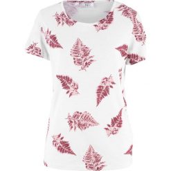 Shirt z przędzy mieszankowej z nadrukiem, krótki rękaw bonprix biały z nadrukiem. Białe koszulki damskie bonprix, z nadrukiem, bez kołnierzyka, z krótkim rękawem. Za 24,99 zł.