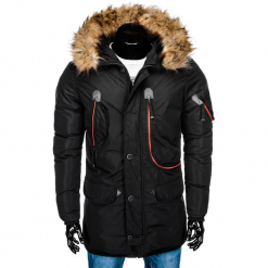 KURTKA MĘSKA ZIMOWA PARKA C369 - CZARNA. Czarne parki męskie Ombre Clothing, na zimę, m, z poliesteru. Za 179,00 zł.
