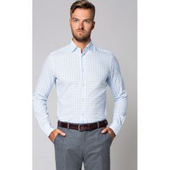 Koszula Błękitna w Kratę Kern. Niebieskie koszule męskie LANCERTO, na zimę, m, z haftami, z bawełny, eleganckie, bez kołnierzyka, bez rękawów. Za 299,90 zł.