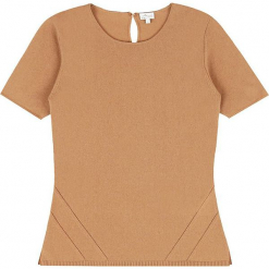 Sweter kaszmirowy w kolorze karmelowym. Brązowe swetry klasyczne damskie marki Ateliers de la Maille, z kaszmiru, z okrągłym kołnierzem. W wyprzedaży za 318,95 zł.