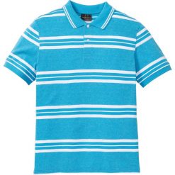 Shirt polo w paski bonprix turkusowo-biały w paski. Niebieskie koszulki męskie bonprix, s, w paski, z bawełny, bez rękawów. Za 37,99 zł.