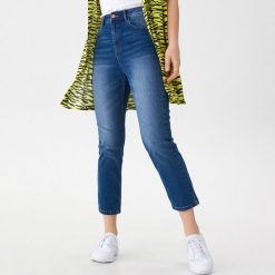 Jeansy high waist streight - Niebieski. Niebieskie jeansy damskie House, bez wzorów, z jeansu, z podwyższonym stanem. Za 89,99 zł.