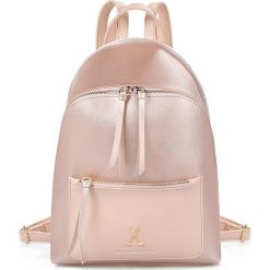 Plecak w kolorze różowozłotym - 36 x 27 x 11 cm. Żółte plecaki damskie Beverly Hills Polo Club, bez wzorów, ze skóry. W wyprzedaży za 149,95 zł.