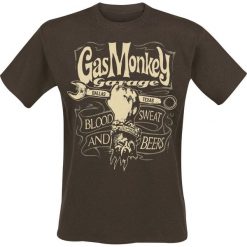 T-shirty męskie z nadrukiem: Gas Monkey Garage GMG Dallas Texas T-Shirt brązowy