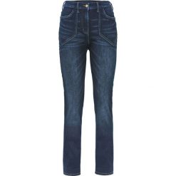 Dżinsy ze stretchem z wysoką talią bonprix ciemny denim. Czarne jeansy damskie bonprix. Za 109,99 zł.