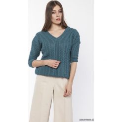 SWETER Z WARKOCZAMI, SWE117 MORSKI. Zielone swetry damskie Pakamera, bez wzorów, klasyczne, bez rękawów, bez kaptura. Za 177,00 zł.