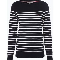 Tommy Hilfiger - Sweter damski, niebieski. Niebieskie swetry damskie TOMMY HILFIGER, s, w paski, bez rękawów, bez kaptura. Za 449,95 zł.