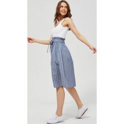 Spódnica w paski z wiązaniem. Niebieskie spódniczki damskie Moodo, xs, w paski, z bawełny, trapezowe. Za 89,99 zł.