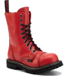 Glany NAGABA - 010H Czerwony Bosman. Czerwone glany damskie Nagaba, ze skóry, klasyczne, bez obcasa, bez zapięcia. W wyprzedaży za 259,00 zł.