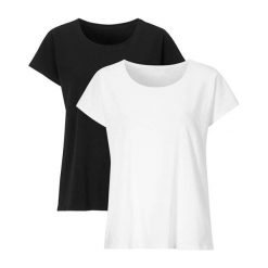 Cellbes Gładka dżersejowa bluzka z bawełny GOTS 2 Pack czarny biały female czarny/biały 42/44. Czarne bluzki damskie Cellbes, m, bez wzorów, z bawełny, eleganckie, bez kołnierzyka, bez rękawów. Za 99,00 zł.
