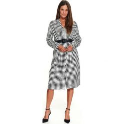 Elegancka sukienka w pepitkowy wzór. Czarne sukienki damskie Top Secret, na co dzień, na zimę, bez wzorów, z tkaniny, eleganckie, z dekoltem w serek, bez rękawów, długie, midi, proste. W wyprzedaży za 79,99 zł.