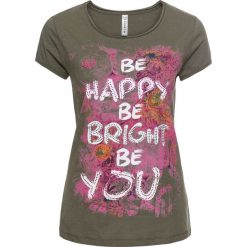 Bluzki, topy, tuniki: T-shirt ze sztrasami bonprix beżowoszary z nadrukiem