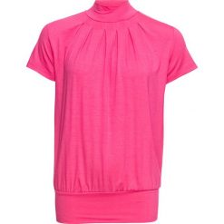 Shirt, krótki rękaw bonprix ciemnoróżowy. Różowe koszulki damskie bonprix, bez wzorów, eleganckie, ze stójką, z krótkim rękawem. Za 59,99 zł.
