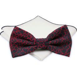 Mucha z poszetką - Chattier, Męska - Granatowa z Czerwonym Wzorem MUCH0391. Czerwone muszki męskie Chattier, na imprezę, w paski, eleganckie. Za 44,00 zł.