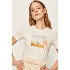 Answear - T-shirt. Białe bluzki damskie ANSWEAR, s, z aplikacjami, z wiskozy, casualowe, z okrągłym kołnierzem, z krótkim rękawem. Za 49,90 zł.