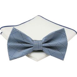 Mucha z poszetką - Chattier, Męska - Niebieska w Kratę MUCH0438. Niebieskie muszki męskie Chattier, w paski, eleganckie. Za 44,00 zł.