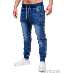 SPODNIE MĘSKIE JEANSOWE JOGGERY P198 - NIEBIESKIE. Niebieskie joggery męskie Ombre Clothing, z bawełny. Za 79,00 zł.