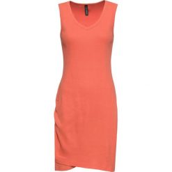 Sukienka shirtowa w prążek bonprix mandarynkowy. Czerwone sukienki damskie bonprix, bez wzorów, bez kołnierzyka, bez rękawów. Za 37,99 zł.