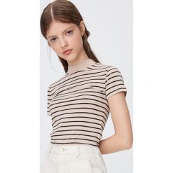 Bluzka z dekoltem turtleneck - Kremowy. Białe bluzki damskie Sinsay, s, bez wzorów, bez kołnierzyka, bez rękawów. Za 19,99 zł.