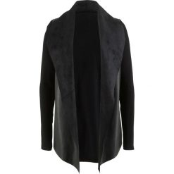 Sweter bez zapięcia z wstawkami ze sztucznej skóry, z kolekcji Maite Kelly bonprix czarny. Czarne swetry damskie marki bonprix, bez wzorów, ze skóry, bez rękawów, bez kaptura. Za 179,99 zł.