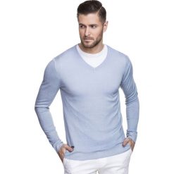 Sweter MARTINO SWNS000095. Niebieskie swetry męskie m, z wełny, klasyczne. Za 229,00 zł.