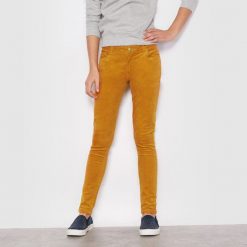 Spodnie slim z weluru 10-16 lat. Brązowe rurki dziewczęce marki La Redoute Collections, w paski, z bawełny. Za 63,84 zł.