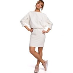 Sukienka mini z lampasem do regulacji z tyłu - ecru. Sukienki damskie Moe, na imprezę, s, bez wzorów, z elastanu, bez kołnierzyka, bez rękawów, mini, dopasowane. Za 169,00 zł.