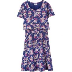 Sukienka shirtowa bonprix kobaltowy w kwiaty. Niebieskie sukienki dziewczęce bonprix, na lato, z aplikacjami, z bawełny, z krótkim rękawem, krótkie, mini, dopasowane. Za 54,99 zł.