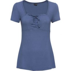 Shirt bonprix indygo. Niebieskie koszulki damskie bonprix, bez wzorów, z materiału, bez kołnierzyka, bez rękawów. Za 44,99 zł.
