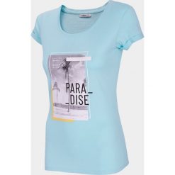 T-shirt damski TSD606 - błękit turkusowy - Outhorn. Niebieskie koszulki damskie Outhorn, bez wzorów, bez kołnierzyka, bez rękawów. Za 39,99 zł.