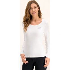Bluzka EA7 Emporio Armani 6GTT03 TJ28Z 1100. Białe bluzki damskie EA7 Emporio Armani, m, bez wzorów, z elastanu, bez kołnierzyka, bez rękawów. W wyprzedaży za 199,00 zł.