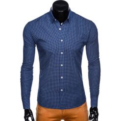 KOSZULA MĘSKA W KRATĘ Z DŁUGIM RĘKAWEM K434 - GRANATOWA. Niebieskie koszule męskie marki Ombre Clothing, s, z bawełny, z długim rękawem. Za 39,00 zł.