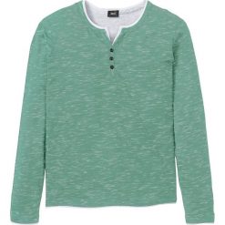 Shirt z dekoltem "henley" 2 w 1 bonprix zielony szałwiowy melanż. Zielone koszulki męskie bonprix, s, bez wzorów, bez kołnierzyka, bez rękawów. Za 37,99 zł.