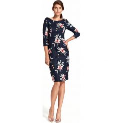 Sukienka ołówkowa w kwiaty granat - XXL. Sukienki damskie xl, w kwiaty, z poliesteru, eleganckie, długie, maxi, ołówkowe. Za 178,99 zł.