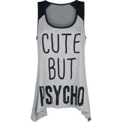 Cute But Psycho Top damski odcienie szarego. Szare topy damskie marki Cute But Psycho, s, z nadrukiem, z okrągłym kołnierzem. Za 62,90 zł.
